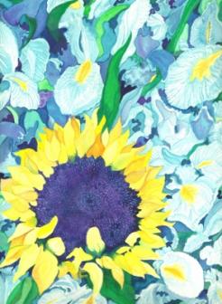 Sun Flower Surrounded ~ Another painting that is 18" by 22"

Also done on the wonderful thick paper.

This was a gift to a woman I love; whose eyes are bluer and more wonderful than these flowers.

  - Alan