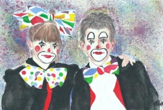 Clowning Around ~ 
This is a scan of a card I sent a wonderful friend.
 Original 6" by 10"

Clowns are fading away, in our time, as are circuses...

I understand there are folks afraid of clowns...thanks Stephen King for giving us Penny Wise!

Yet, as for me, I will miss them.

 - Alan
